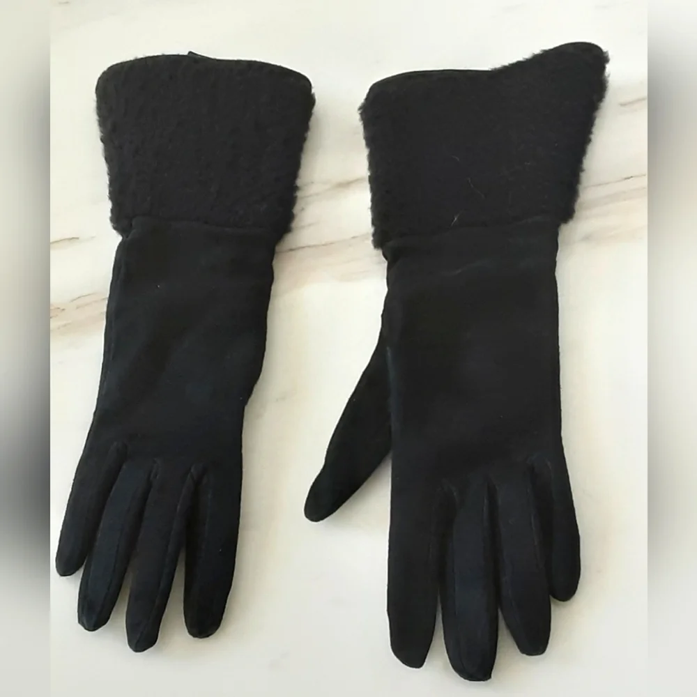 CASHMERE By BLOOMINGDALE'S Black Suede Wool Pile Cuffed Sz 6.5 - NWT Vtg
